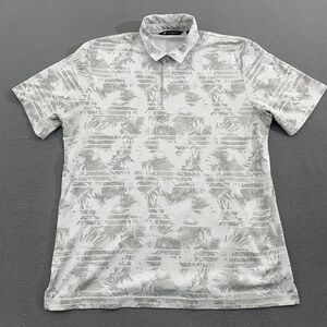 TravisMathew Polo Shirt Mens XL White Gray Palm Print Performance Golf Casual